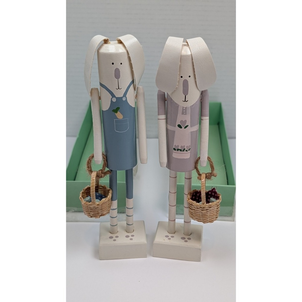 Bunny Easter Rabbit Wood Figurine‎ Set Boy And Girl L&L Trading Co.  8.5"